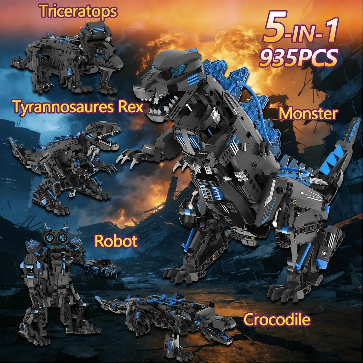 5-in-1 Programmable STEM Robot Dinosaur Building Kit for Kids