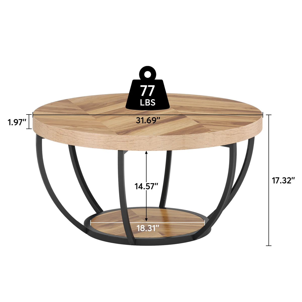 Tribesigns Modern Round Wooden Coffee Table With Two Tier Storage