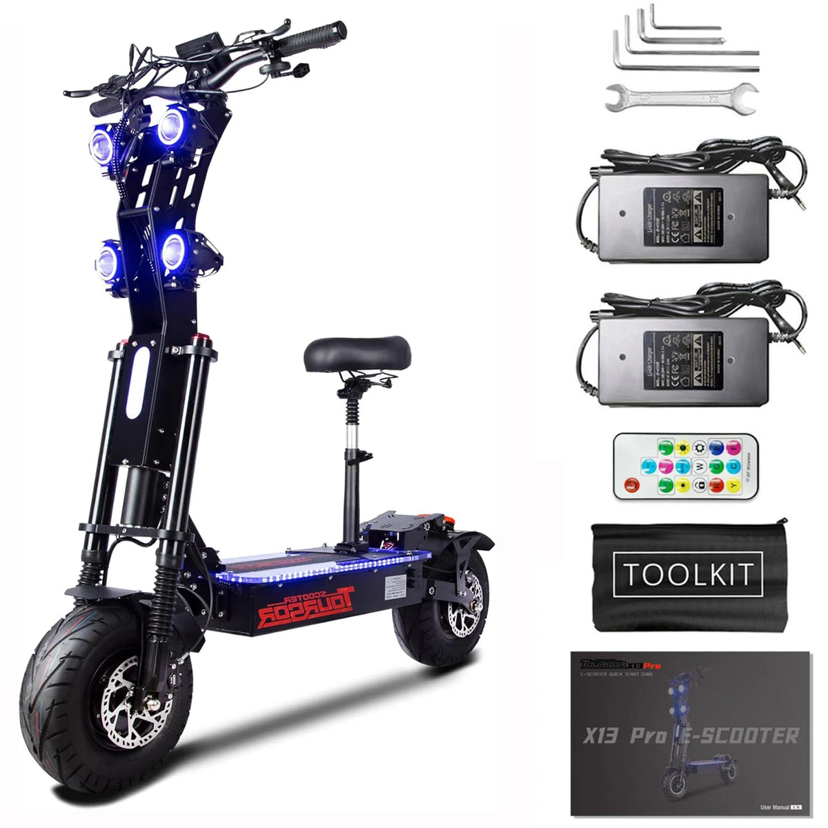 TOURSOR 10000W 13" Electric Scooter with Seat for Adult 72V 60V Oil Braking System Dual Motor 100KM/H Max Speed 130 KM Max Range