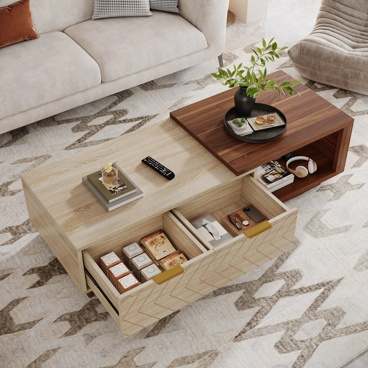 Tribesigns Extendable Coffee Table With Reversible Top And Storage Drawers