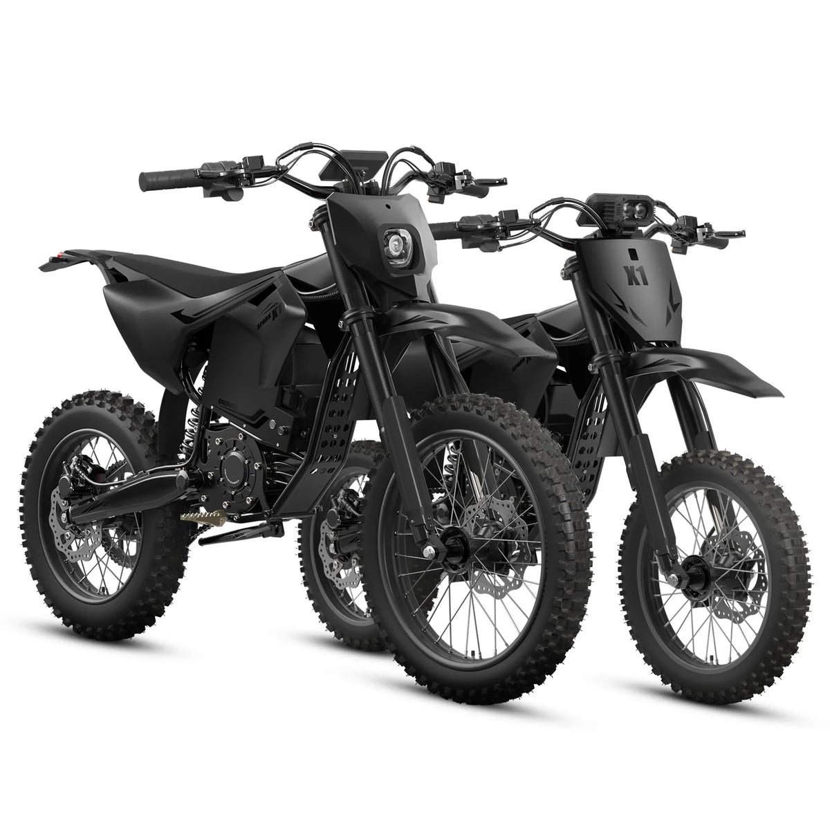 X1 Spark (L/M) Electric Dirt Bike 'A Two-Bike Bundle with the Compact X1 Spark M and Larger X1 Spark L, Giving Two Riders 4500W Mid-Drive Performance with Different Wheel Sizes.