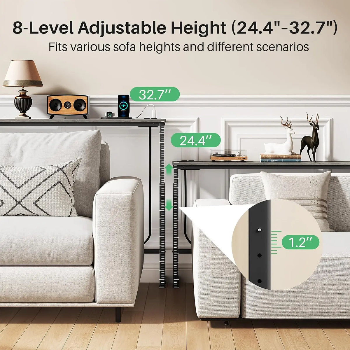 Narrow Sofa Console Table With Charging Station Adjustable Modular Design