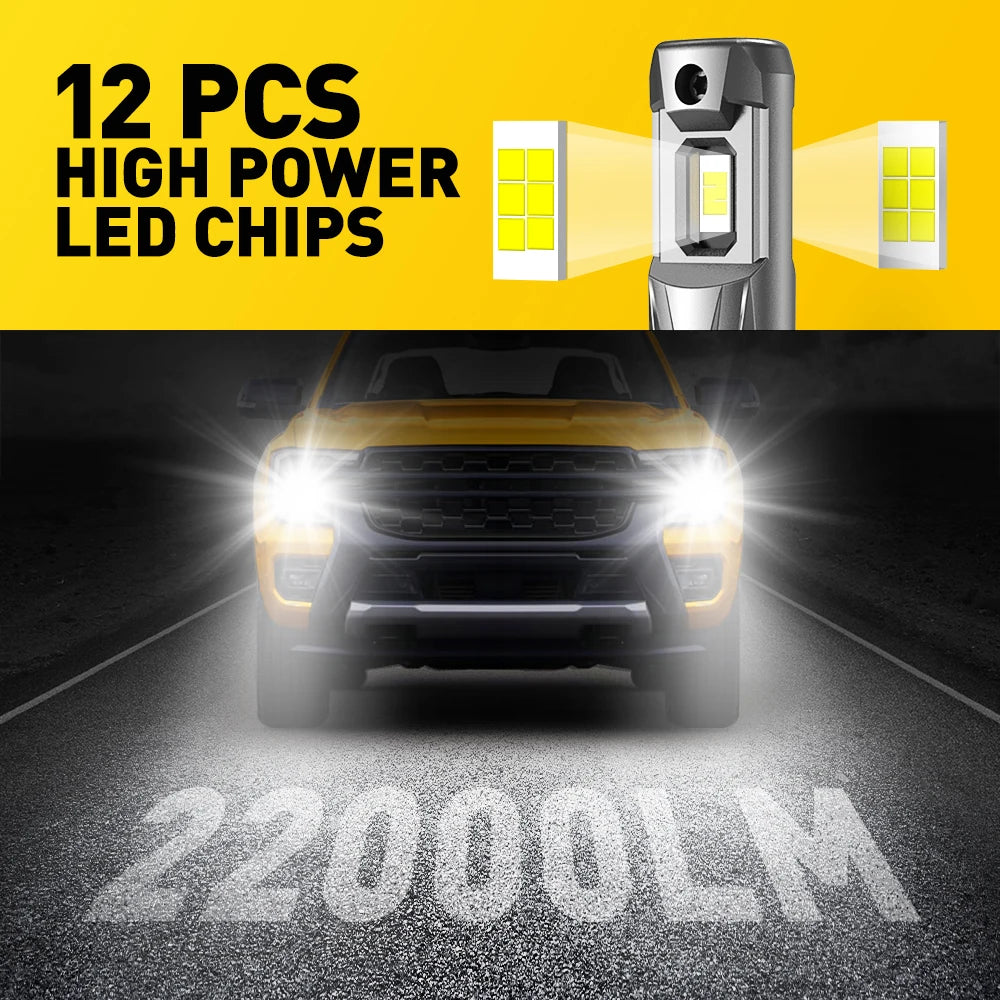 AUXITO 2Pcs 22000LM H11 LED Headlight Canbus H8 H9 9005 HB3 9012 HIR2 9006 HB4 Turbo Lamp 120W Super Bright Car Headlamp 6500K