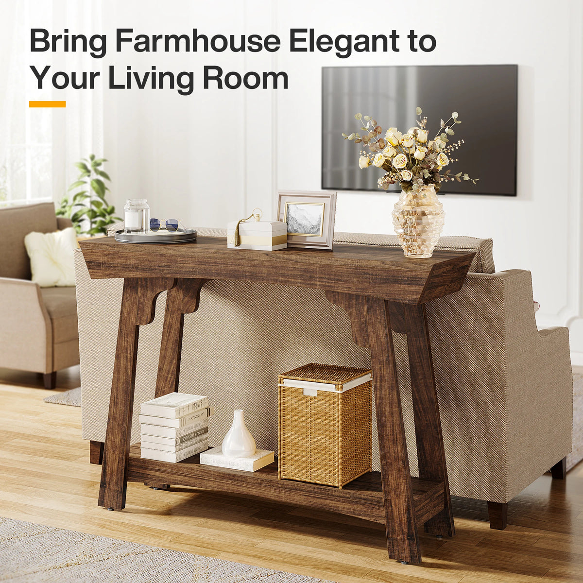 Tribesigns Farmhouse Console Table With Two Tier Storage Shelf