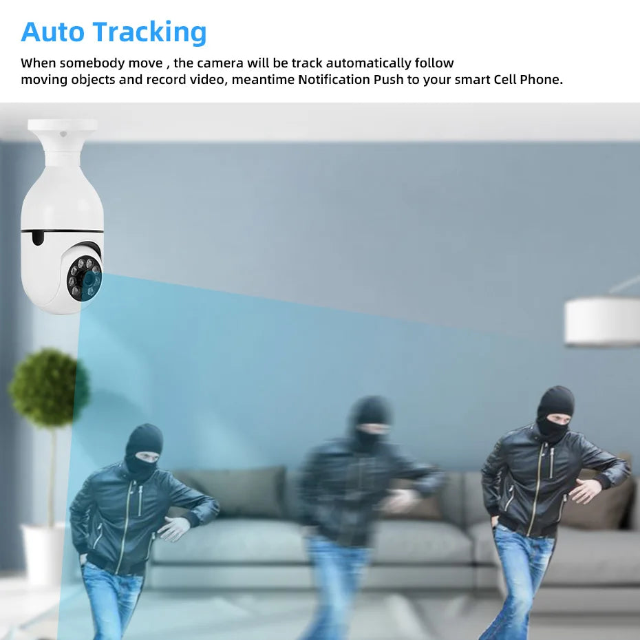 FUERS 2MP E27 Bulb Security Camera 2.4G WiFi PTZ CCTV Camera 4X Zoom AI Human Tracking Color Night Vision Two Way Audio Baby Monitor Indoor