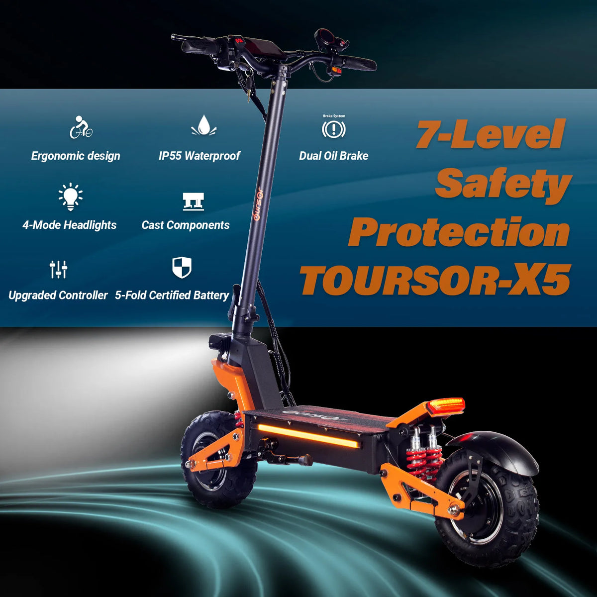 TOURSOR X5 EU USA Foldable 6000W Dual Motor Electric Scooter 11" Off-road Tyres 52V/60V Max Speed 70KM/H Range 100KM E Scooter
