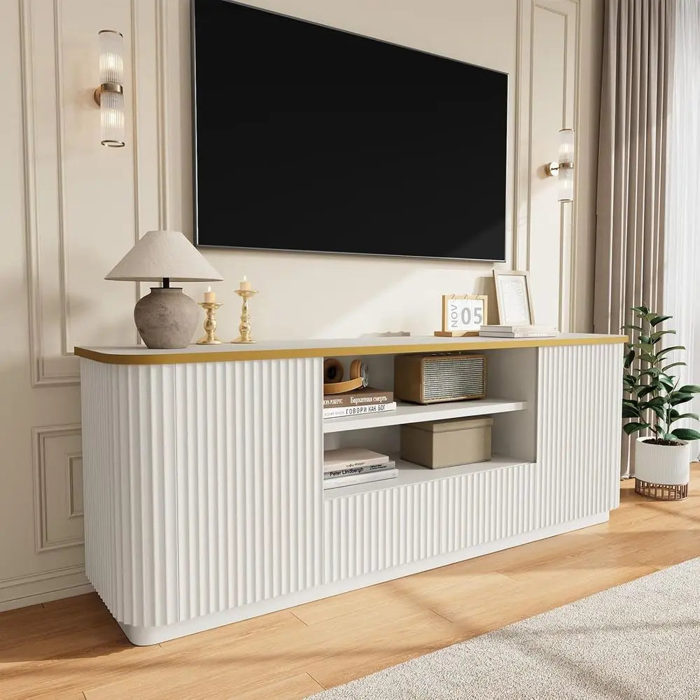 Modern Fluted TV Stand Entertainment Center With Cabinet And Drawers