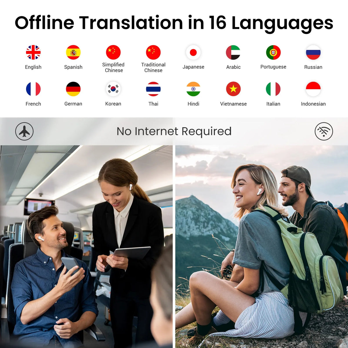 Wooask A8 ChatGPT Translation Earbuds: 4-in-1 Bi-Directional Instant Translator, 144 Online & 16 Offline Languages for Travel