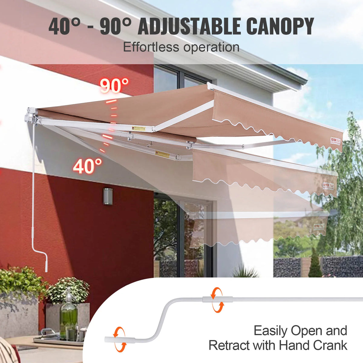 SucceBuy Manual Retractable Awning Waterproof Outdoor Shade