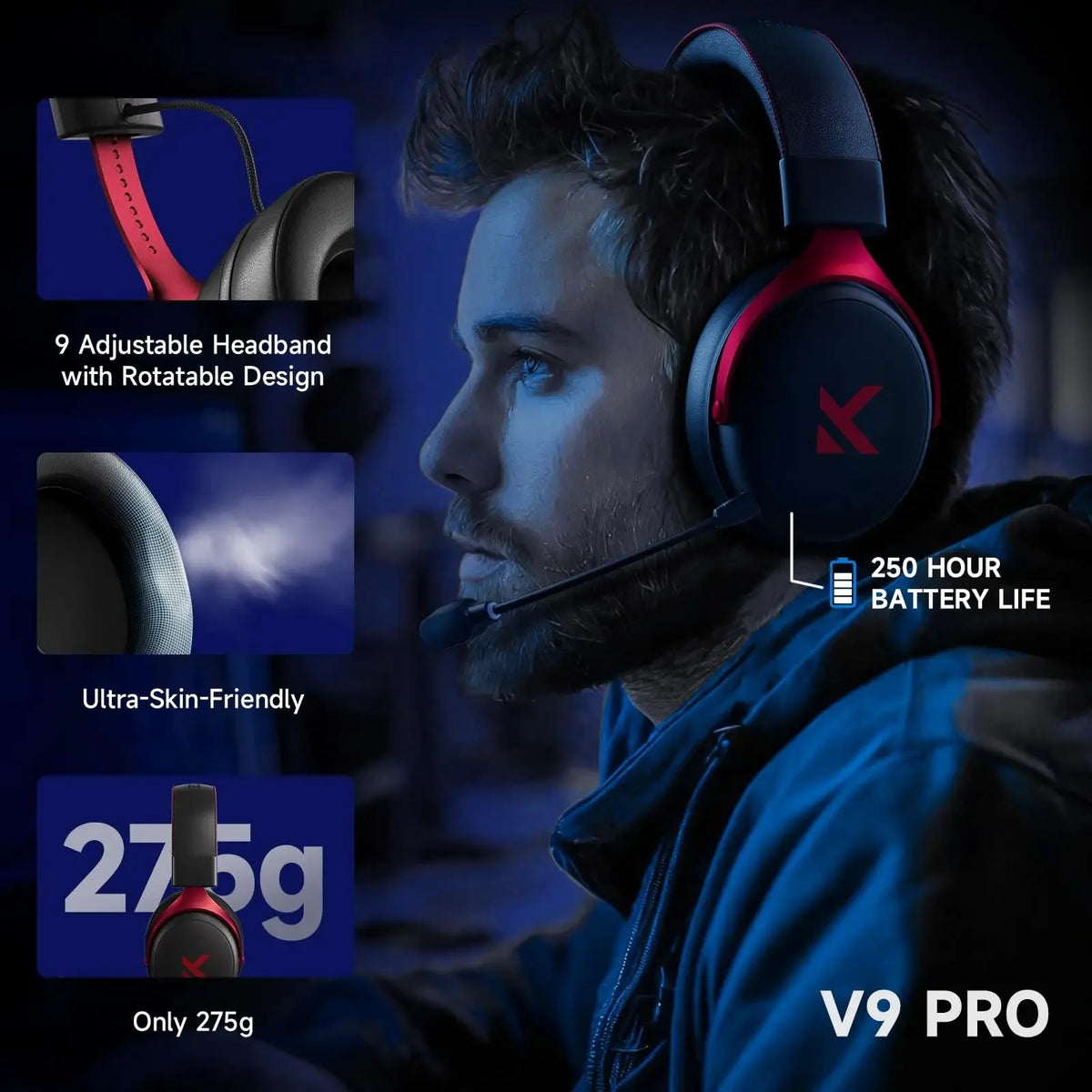 MCHOSE V9 Pro Wireless Gaming Headset Featuring Noise Canceling Mic