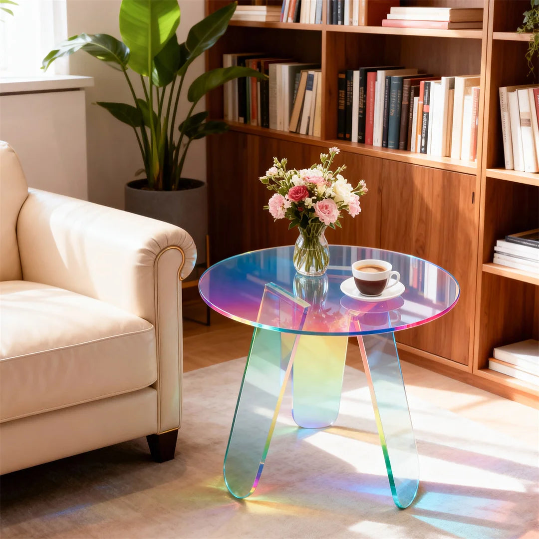 Modern Acrylic Round Side Table for Living Room or Bedroom