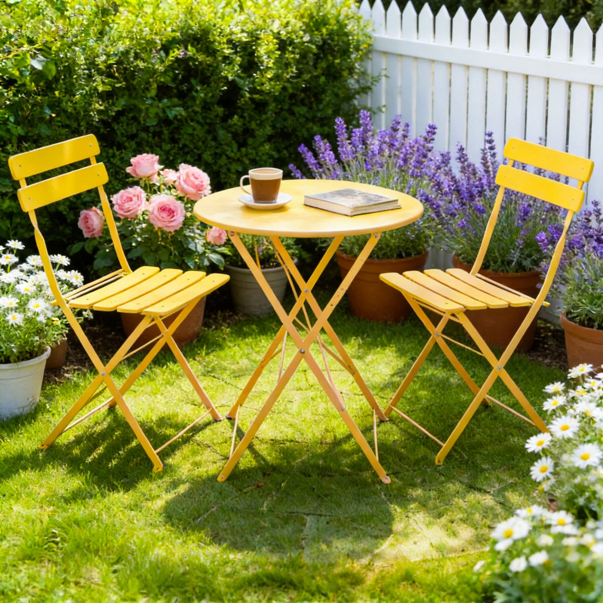 3‑Piece Folding Steel Bistro Set, Weather‑Resistant Patio Table & 2 Chairs, Outdoor Indoor Furniture for Balcony Garden Yard Poolside
