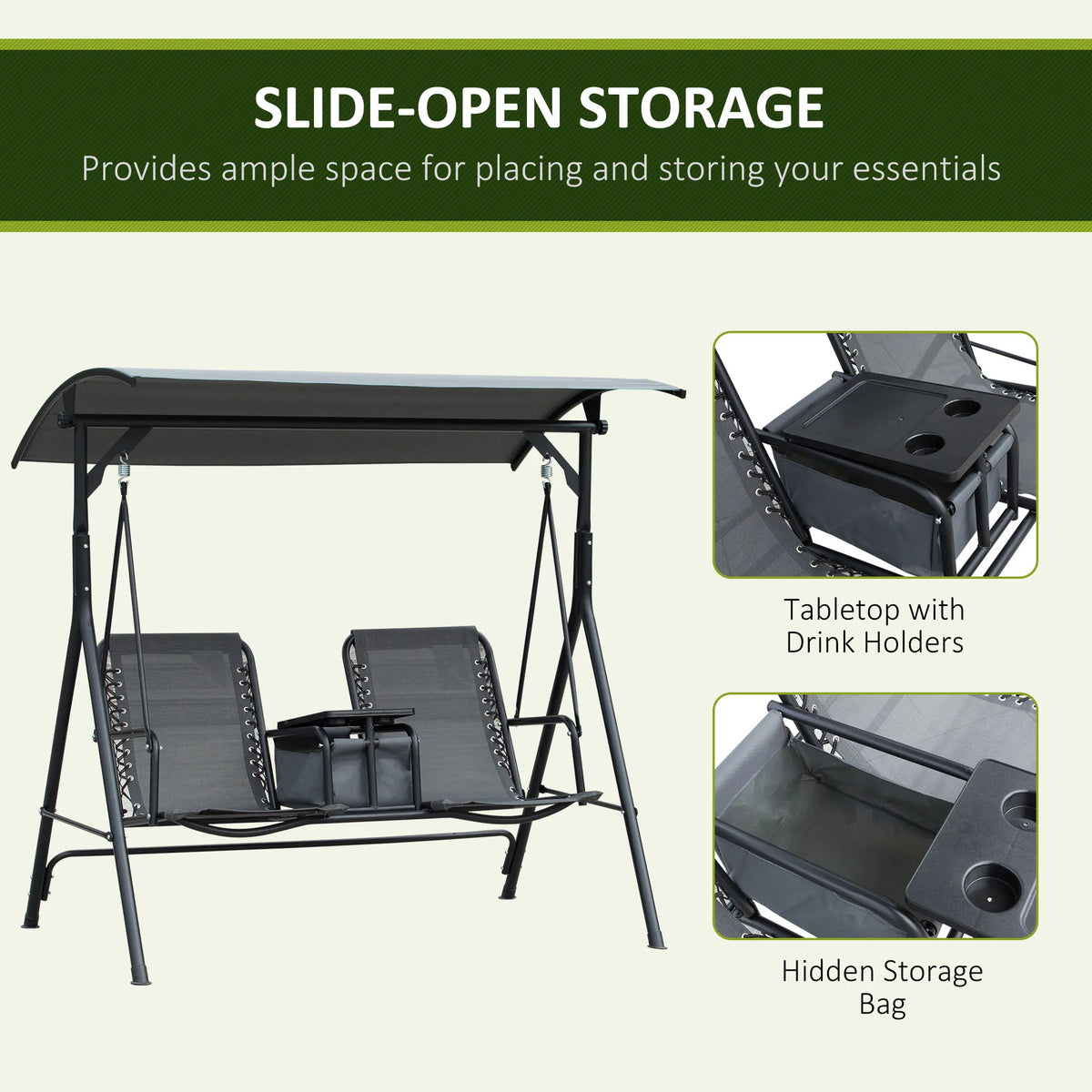 Outsunny Outdoor Porch Swing Chair With Adjustable Canopy