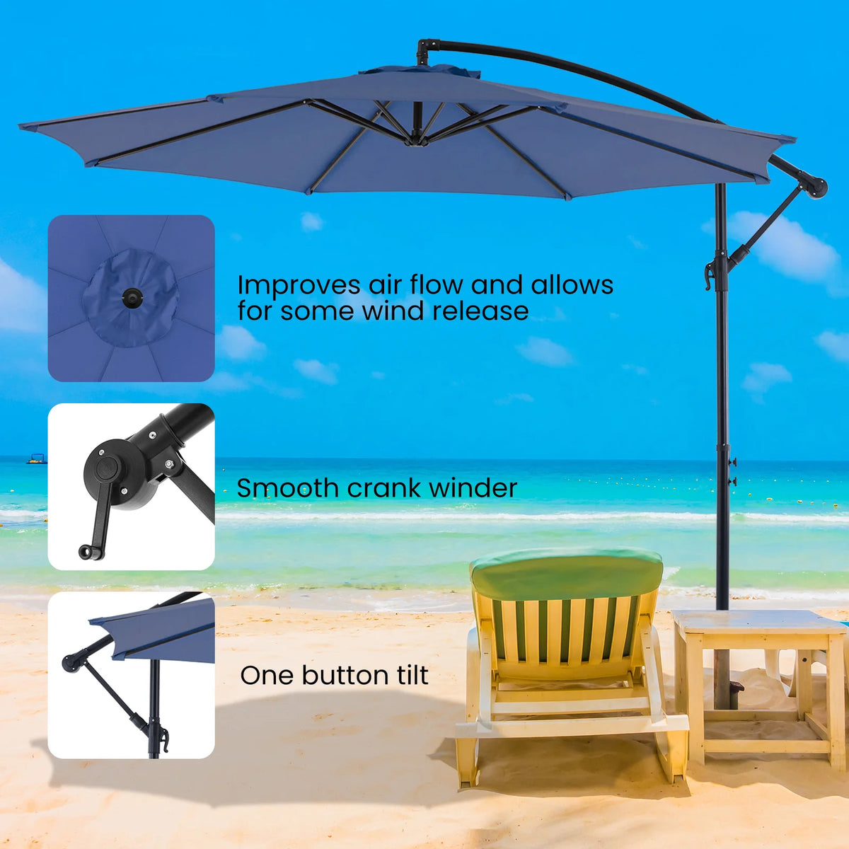 JHK Cantilever Patio Umbrella With Adjustable Tilt And UV Protection