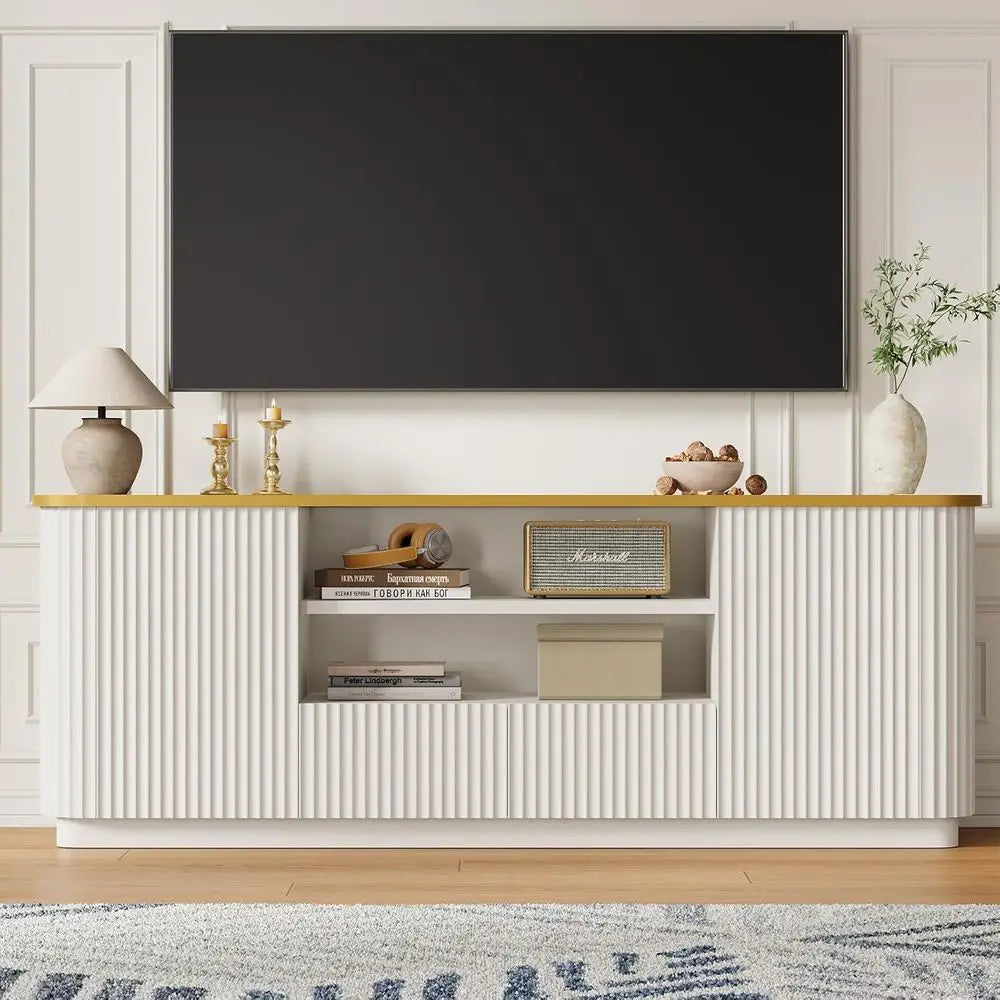 Modern Fluted TV Stand Entertainment Center With Cabinet And Drawers