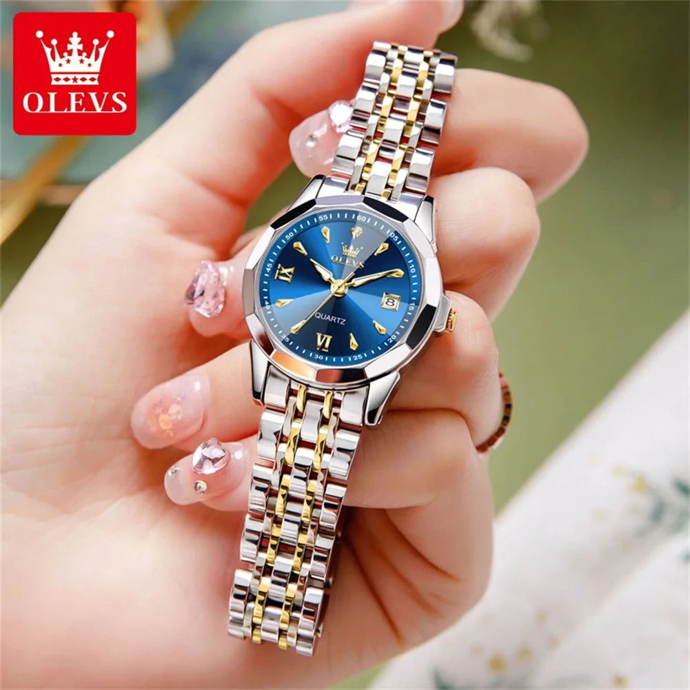 OLEVS Womens Quartz Watch With Diamond Accents And Luminous Dial