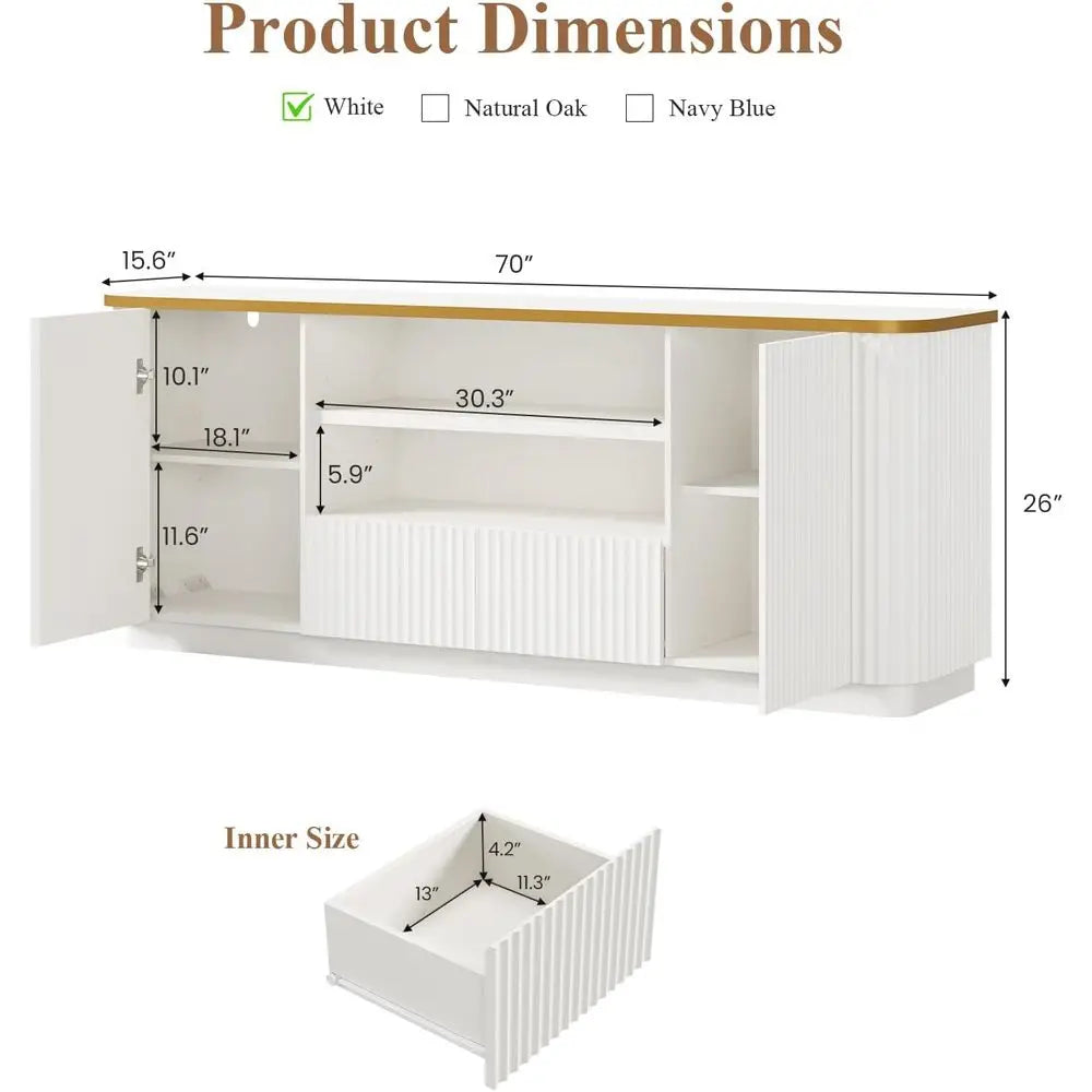 Modern Fluted TV Stand Entertainment Center With Cabinet And Drawers