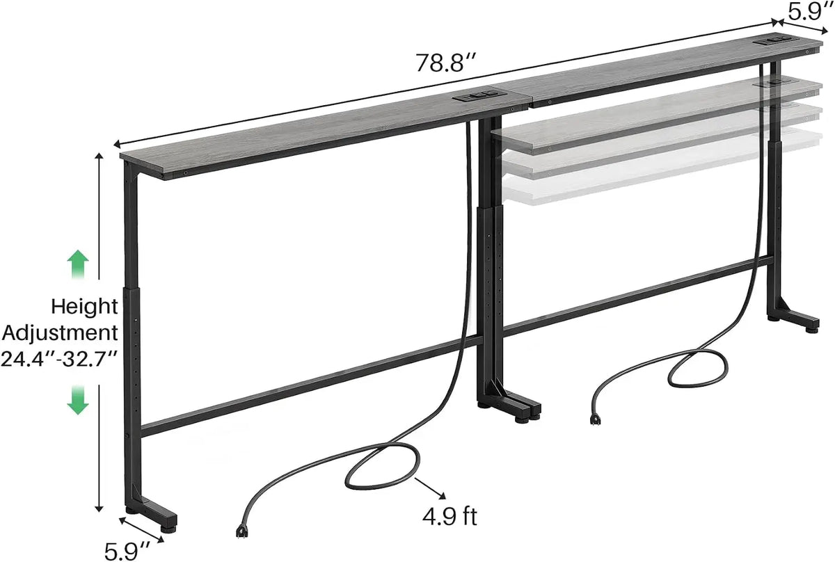 Narrow Sofa Console Table With Charging Station Adjustable Modular Design