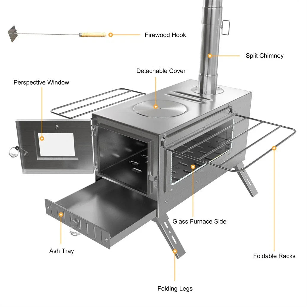Portable Stainless Steel Wood Stove For Outdoor Camping And Cooking