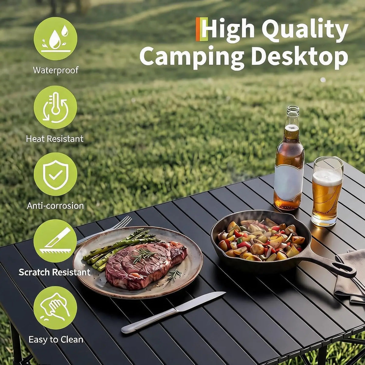 TACLEEKII Portable Aluminum Folding Camping Table Adjustable Height