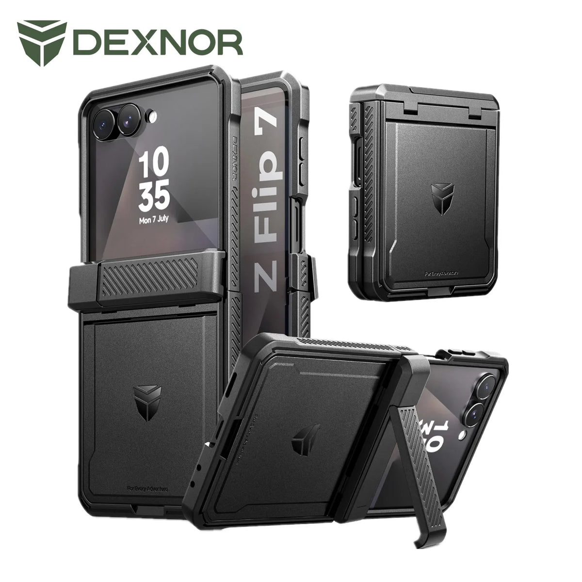 Dexnor Galaxy Z Flip 7 Case Dual Kickstands Hinge Rugged