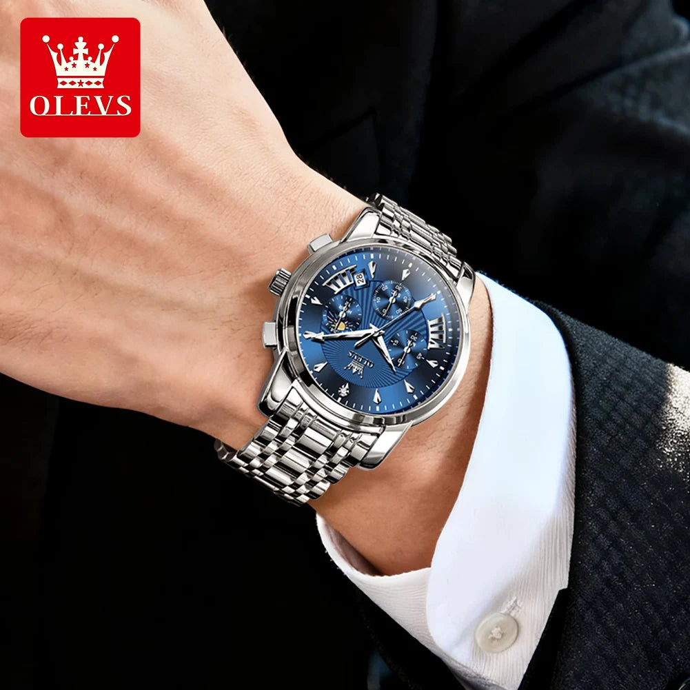 OLEVS Moon Phase Quartz Watch With Calendar And Night Light