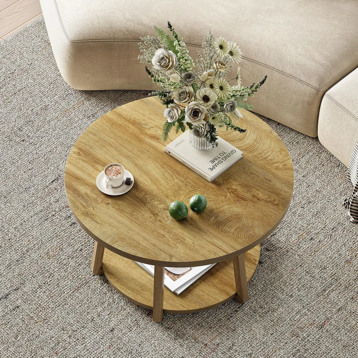 Tribesigns Round Two Tier Coffee Table With Convenient Storage
