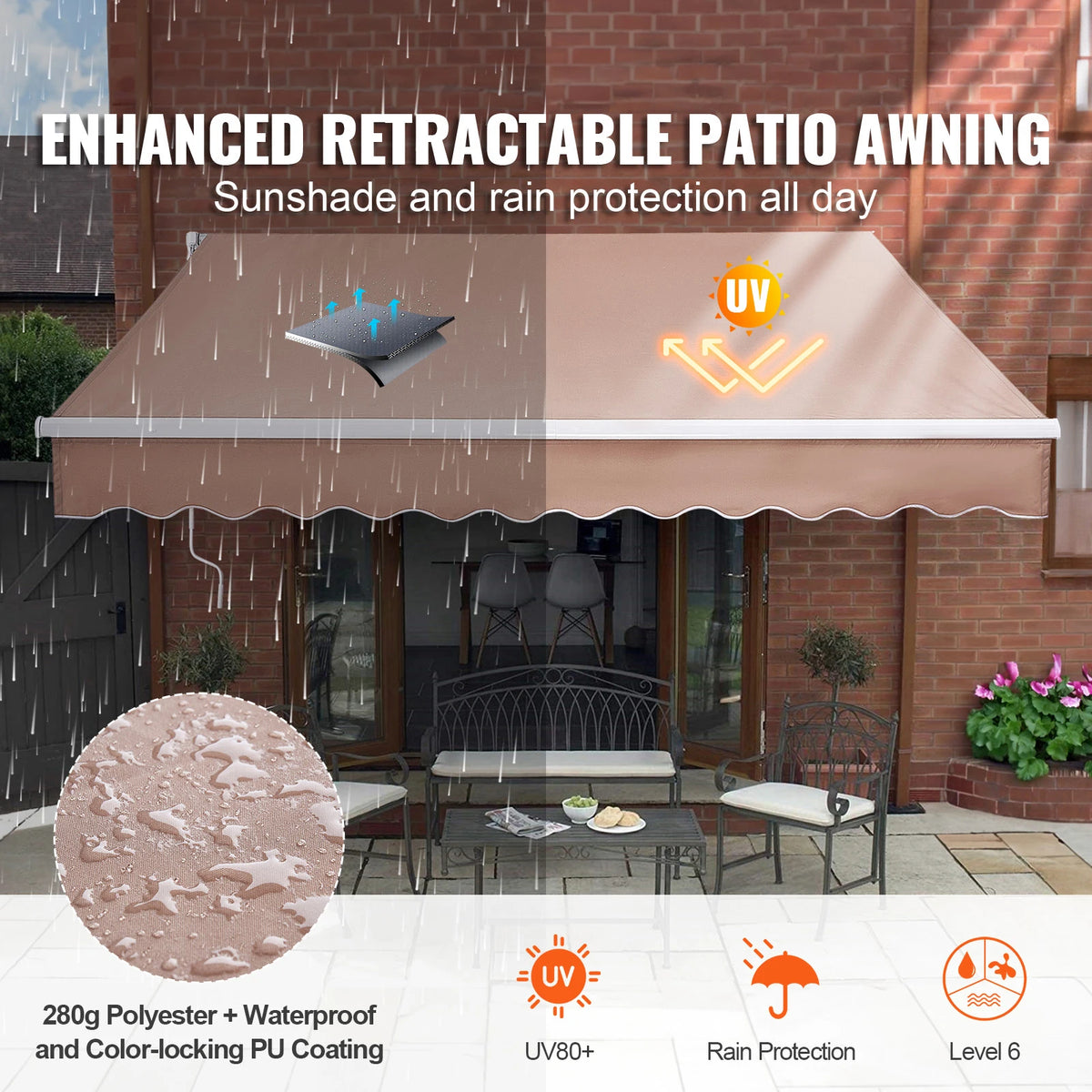 SucceBuy Manual Retractable Awning Waterproof Outdoor Shade