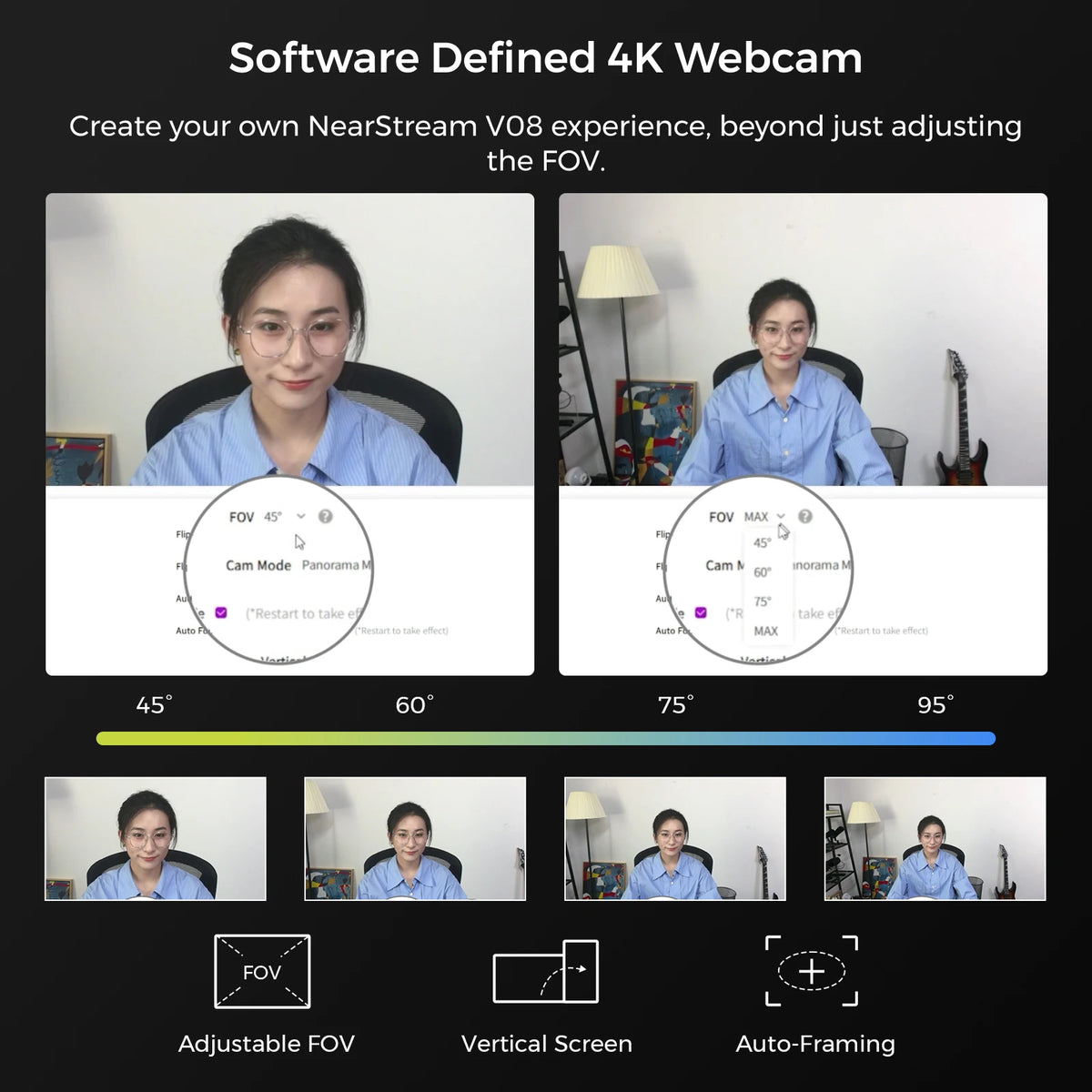 NearStream 4K USB Webcam With AI Auto Focus Microphone
