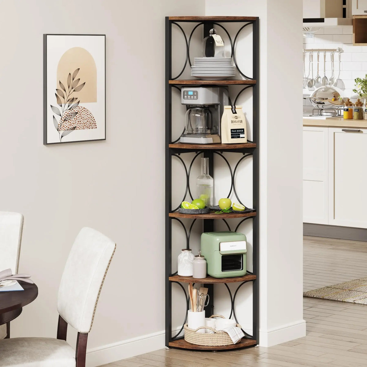 Tribesigns Rustic Six Tier Corner Bookshelf Storage Shelving Unit