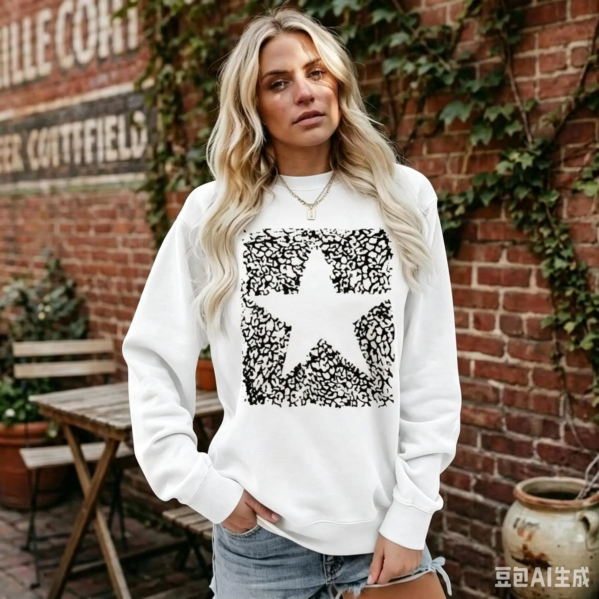 Fall Women Casual Pullover Sweatshirt, Star Graphic Patterned Crew Neck Long‑Sleeve Top, Loose Comfortable Activewear For Daily & Sports Outfits