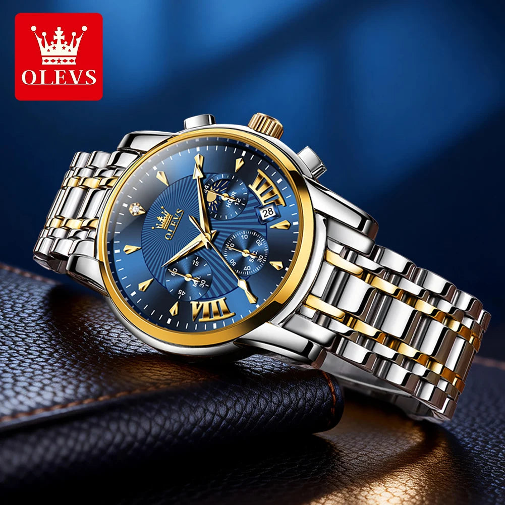 OLEVS Moon Phase Quartz Watch With Calendar And Night Light