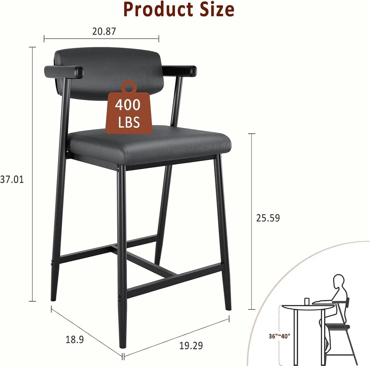 Garvee Upholstered Counter Height Barstools With Arms And Metal Frame