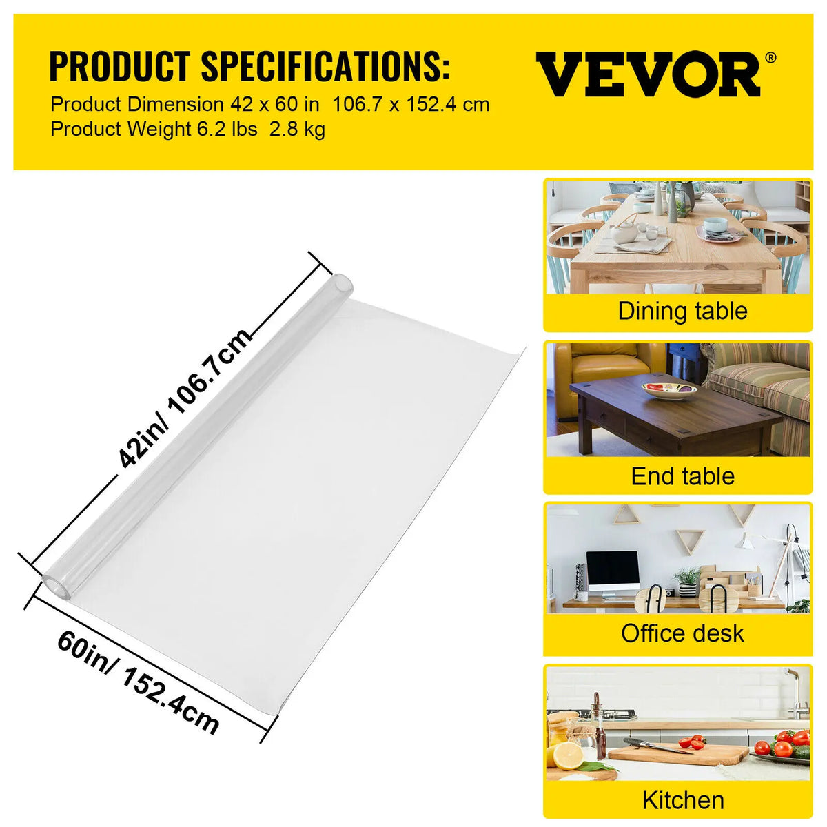 SucceBuy Waterproof PVC Tablecloth Desk Cover Protector For Dining Tables