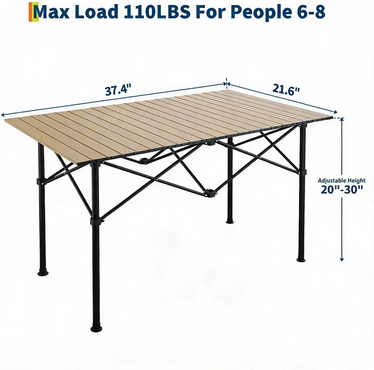 TACLEEKII Portable Aluminum Folding Camping Table Adjustable Height