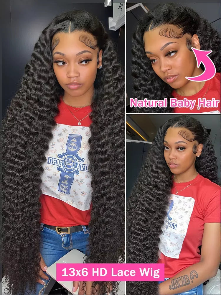 Missblue Malaysian Curly Human Hair Lace Front Wig Deep Wave