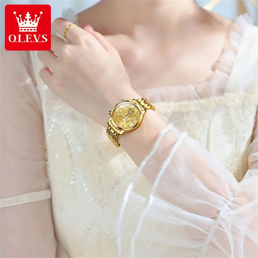 OLEVS Elegant Quartz Watch for Women With Diamond Luminous Dial