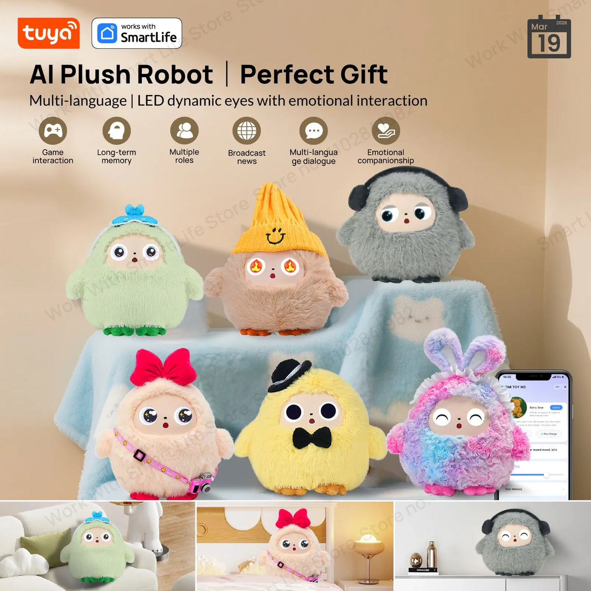 Tuya Smart AI Plush Robot Voice Interactive LED Eyes Companion