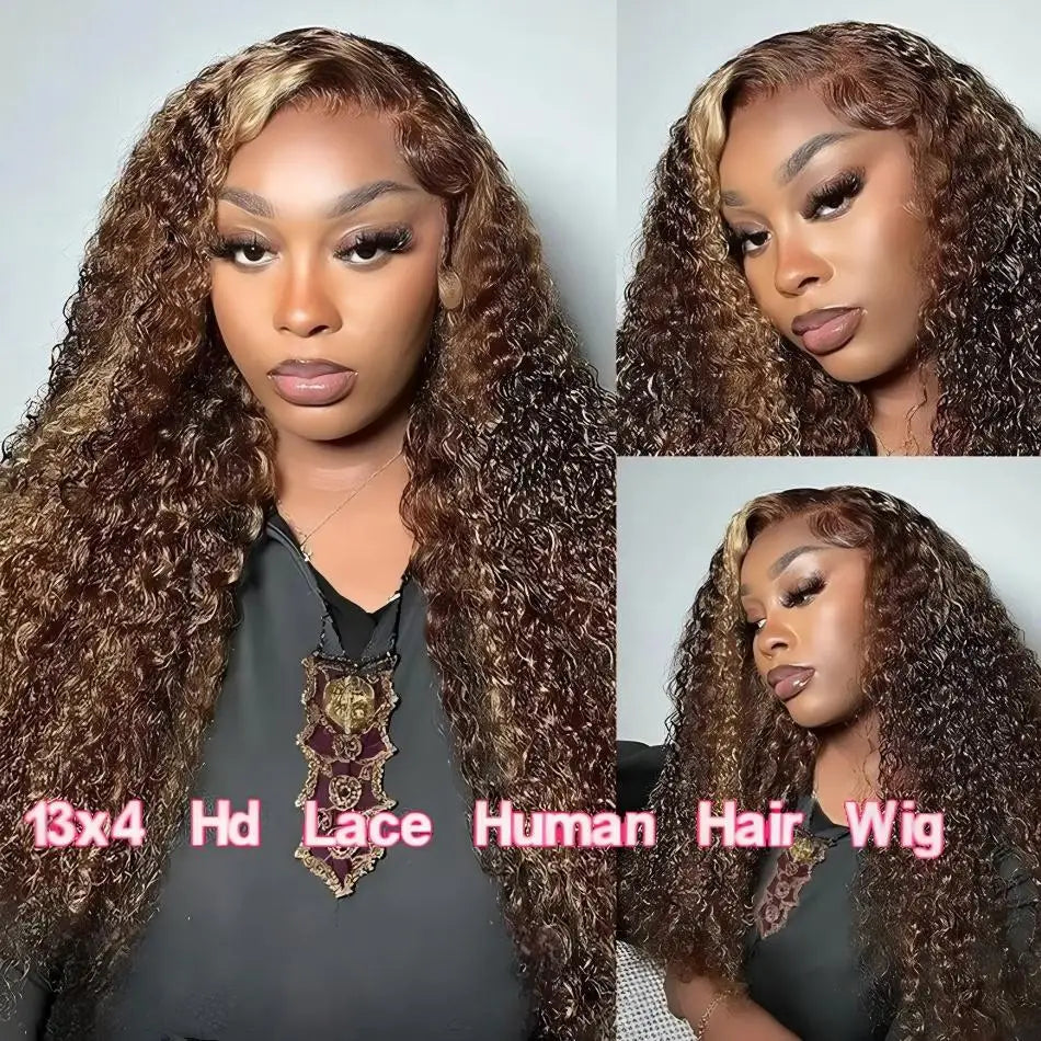 ALIKODY Deep Wave Human Hair HD Lace Closure Glueless Wig
