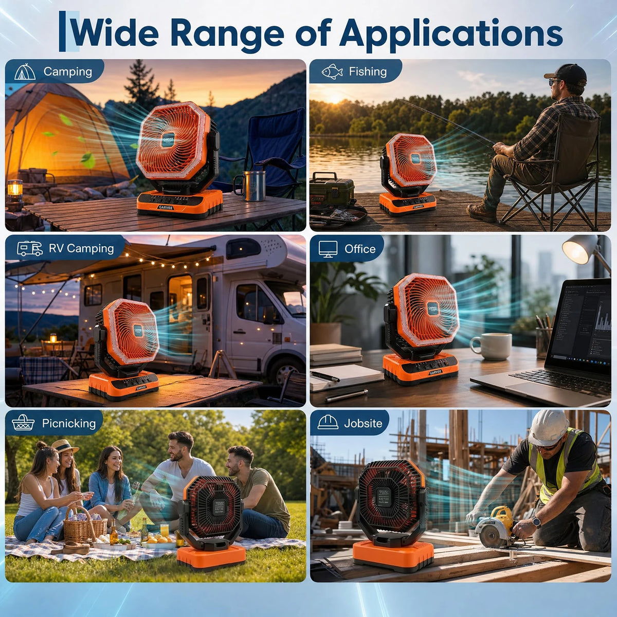 HiMiss Portable Camping Fan Five Speed Rechargeable Battery Led Light