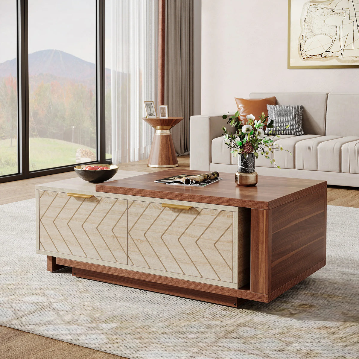 Tribesigns Extendable Coffee Table With Reversible Top And Storage Drawers