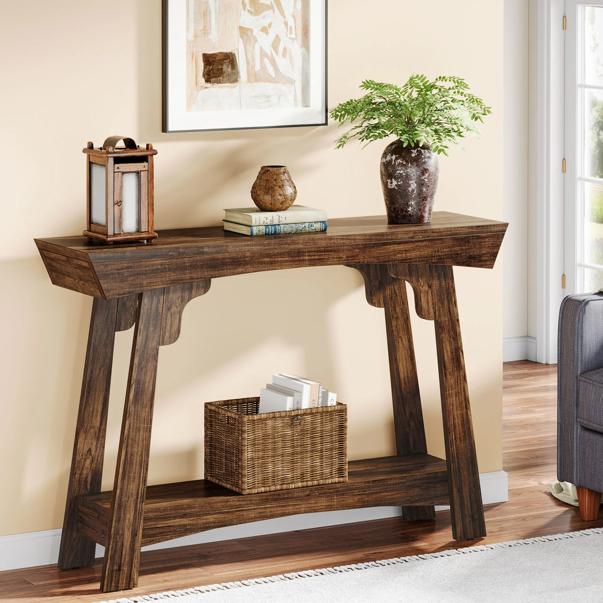 Tribesigns Farmhouse Console Table With Two Tier Storage Shelf