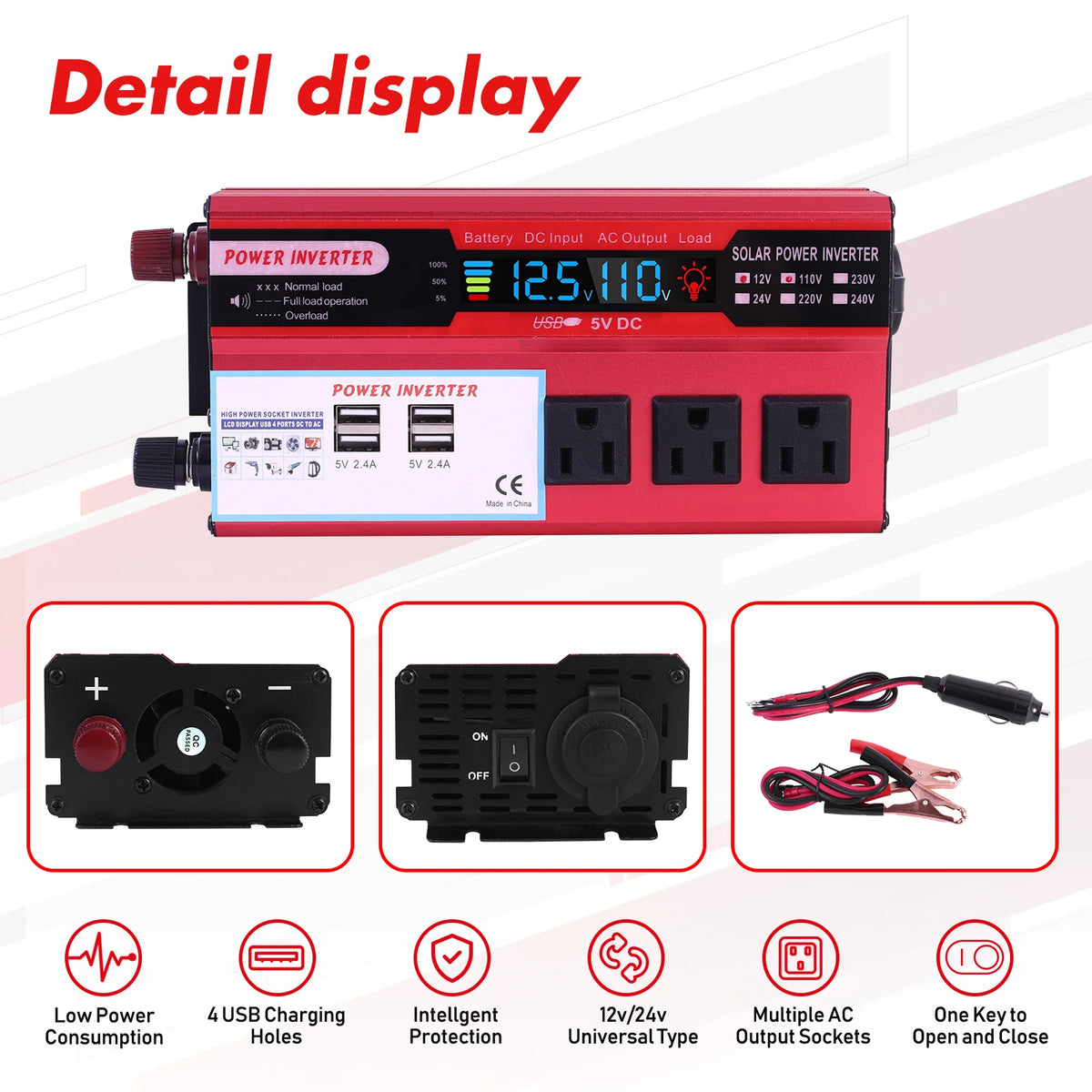 Portable 5000W Pure Sine Wave Car Power Inverter For Outdoor