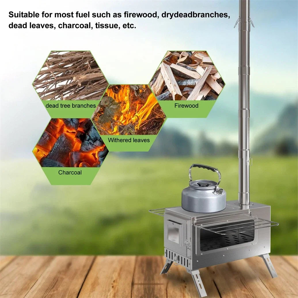 Portable Stainless Steel Wood Stove For Outdoor Camping And Cooking