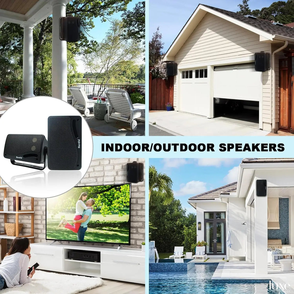 Herdio 3.5‘’ Outdoor Speakers Passive Wired Waterproof 200W 3 Way Premium Mountable Wall Mount Speakers With Superior Sound 2PCS
