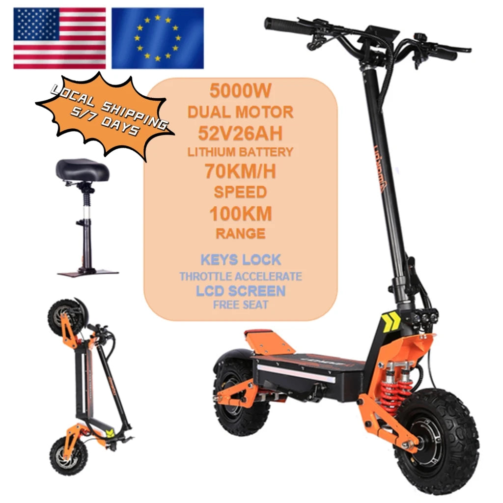 TOURSOR X5 EU USA Foldable 6000W Dual Motor Electric Scooter 11" Off-road Tyres 52V/60V Max Speed 70KM/H Range 100KM E Scooter