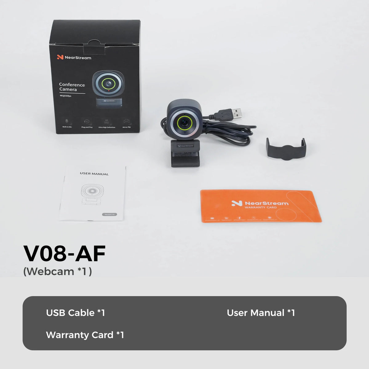 NearStream 4K USB Webcam With AI Auto Focus Microphone
