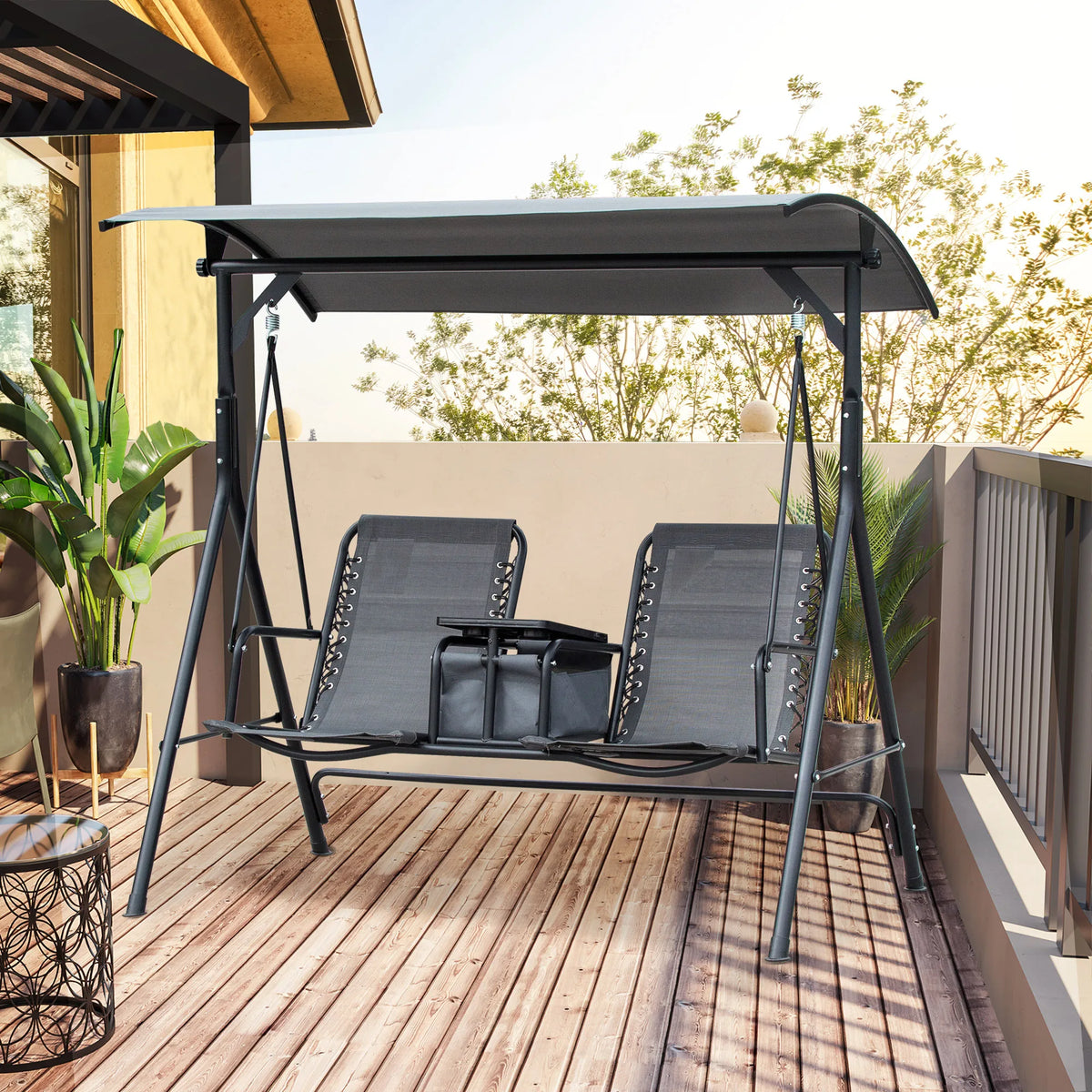 Outsunny Outdoor Porch Swing Chair With Adjustable Canopy