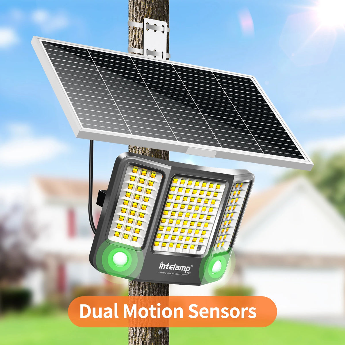 intelamp Outdoor Solar Flood Lights 20000mAh 3 Color With Super Large Solar Panel 16.4 FT Cable For Yard Backyard Porch Driveway