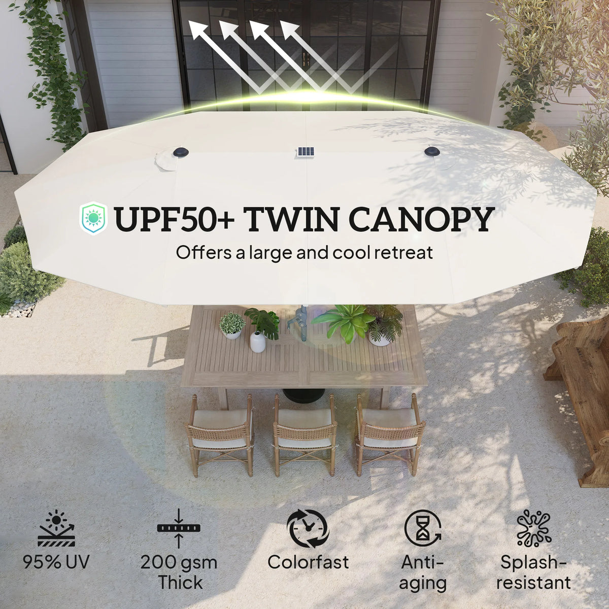 Outsunny Outdoor Patio Umbrella With Integrated Solar Lighting